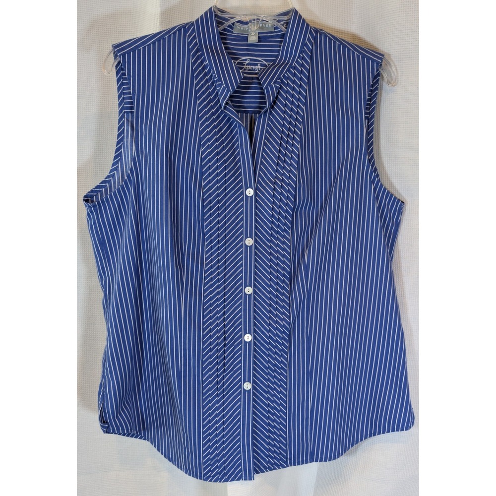 Foxcroft Womens Size 12 Wrinkle Free Fitted Shirt Blue White Striped Button Down